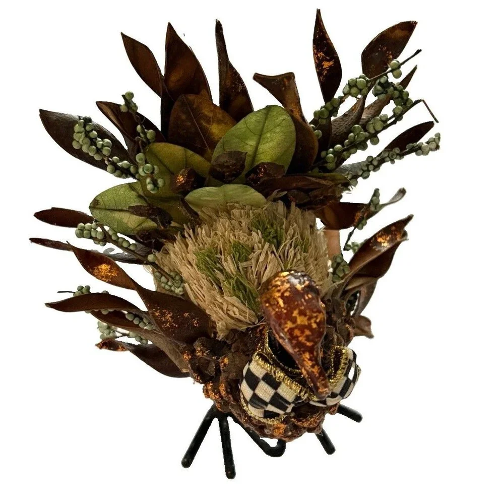 MacKenzie Childs Turkey Autumn Naturals Thanksgiving Courtly Check Ribbon 7.5